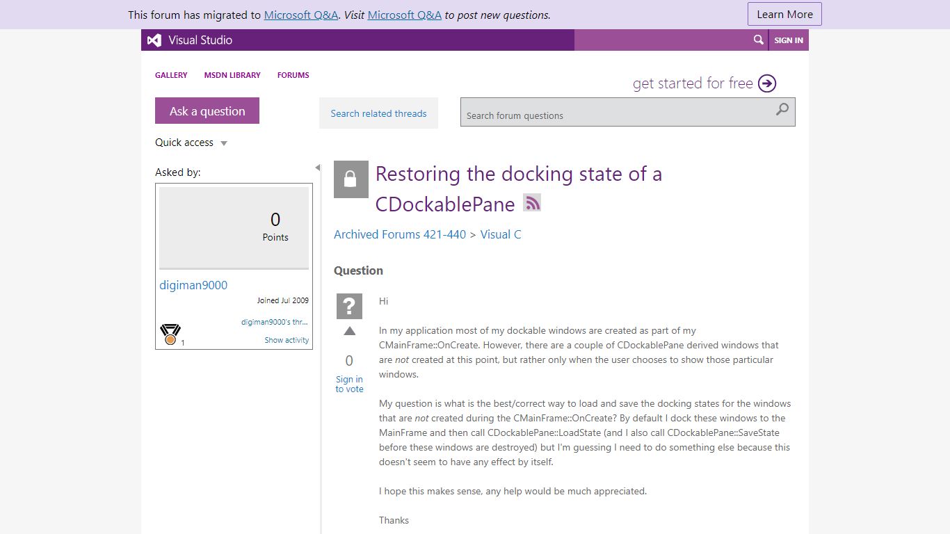 Restoring the docking state of a CDockablePane