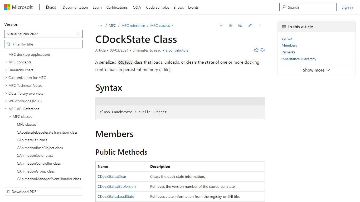 CDockState Class | Microsoft Docs