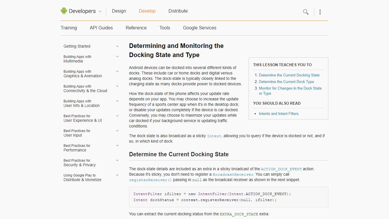 Determining and Monitoring the Docking State and Type | Android Developers